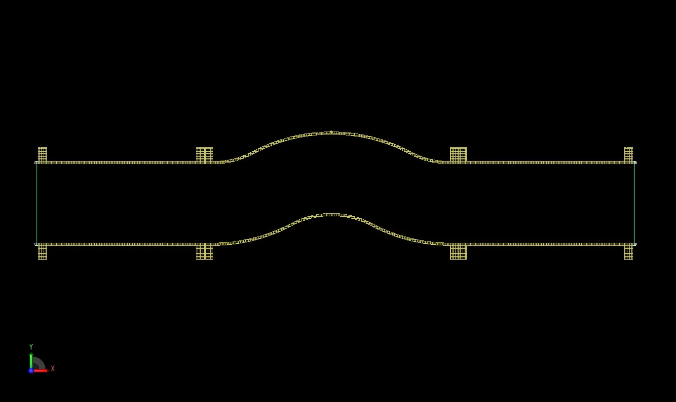Figure 7 Cross sectional view of the XFdtd mesh of the tri-bend geometry.