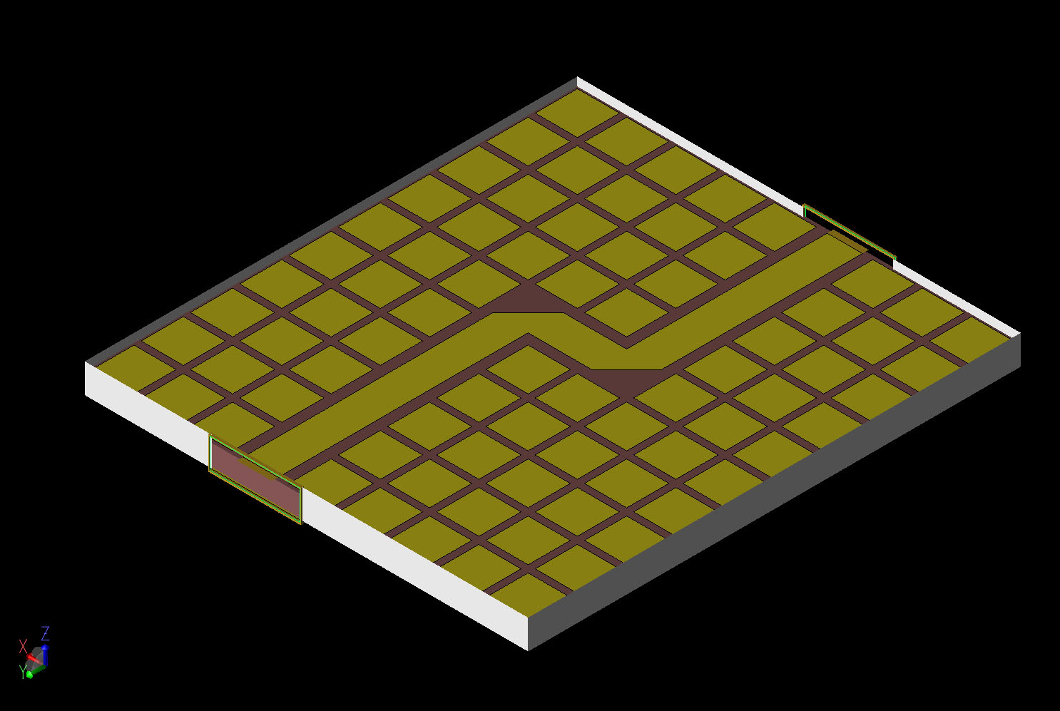 Figure 2 A CAD view of the geometry shown at an angle with the top of the box removed.