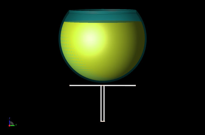 Figure 1 - A CAD rendering of the geometry with the dipole centered and the separation distance set at 5mm.