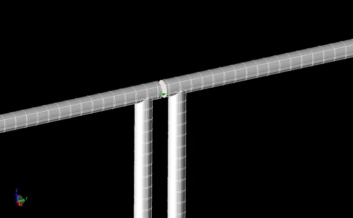 Figure 3 - A detailed view of the feed region of the dipole in the XACT mesh.