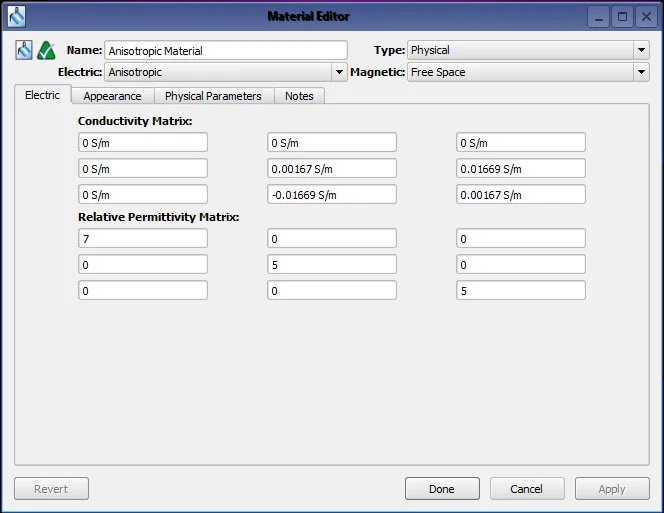 Figure 1 - The XF7 material editor with the anisotropic material defined.