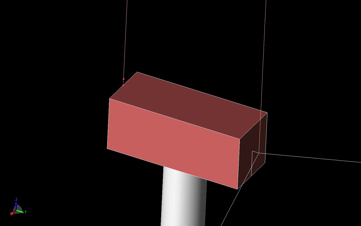 Figure 2 The current source location is shown in bright red for this case where the lightning strike is applied to the rear of the nacelle.