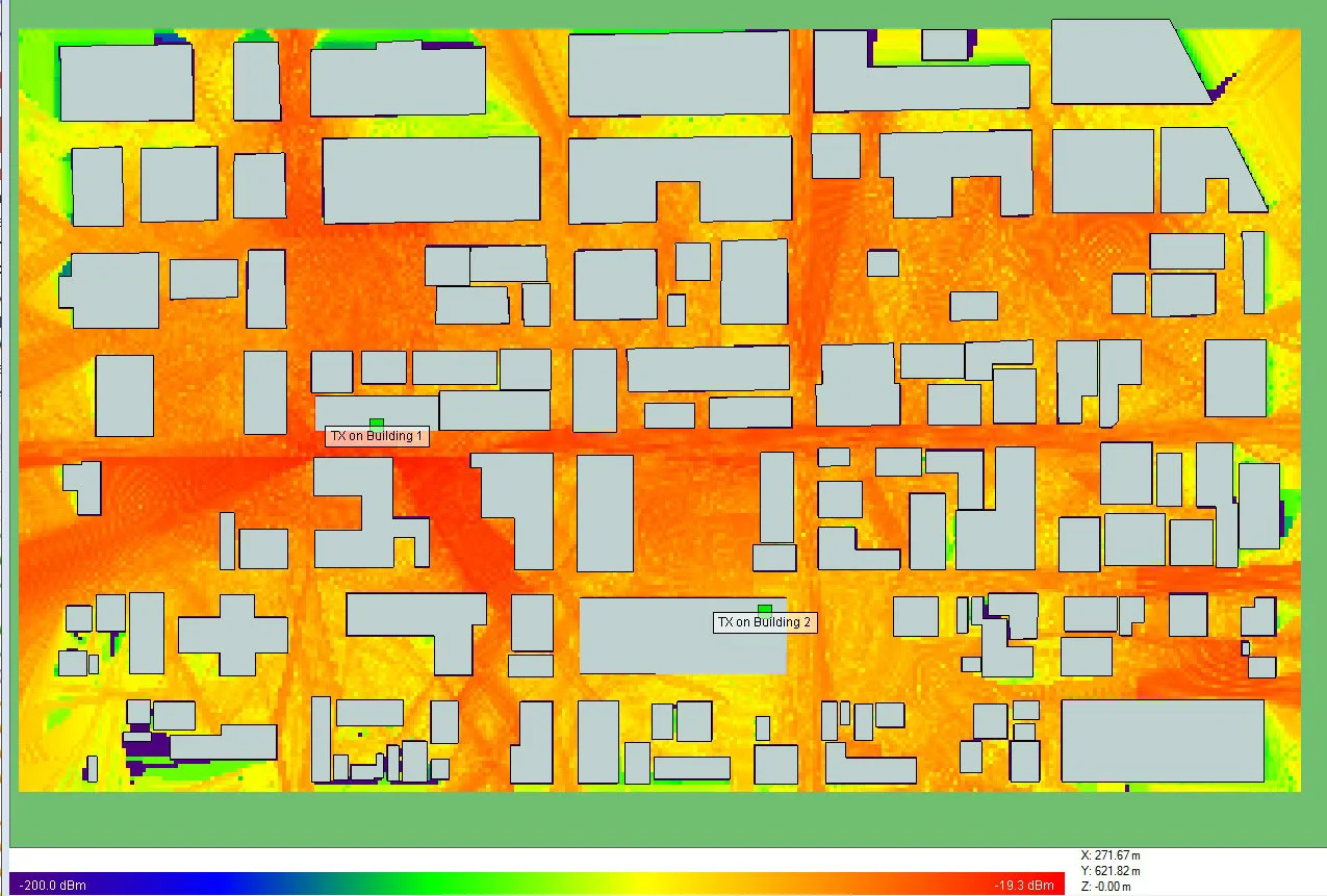 Figure 6 Total power from combined Transmitters at each Receiver location.