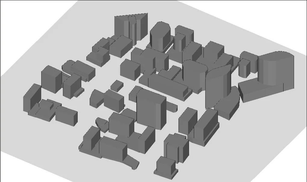 Figure 1 Scenario after the city and terrain files have been opened within Wireless InSite.