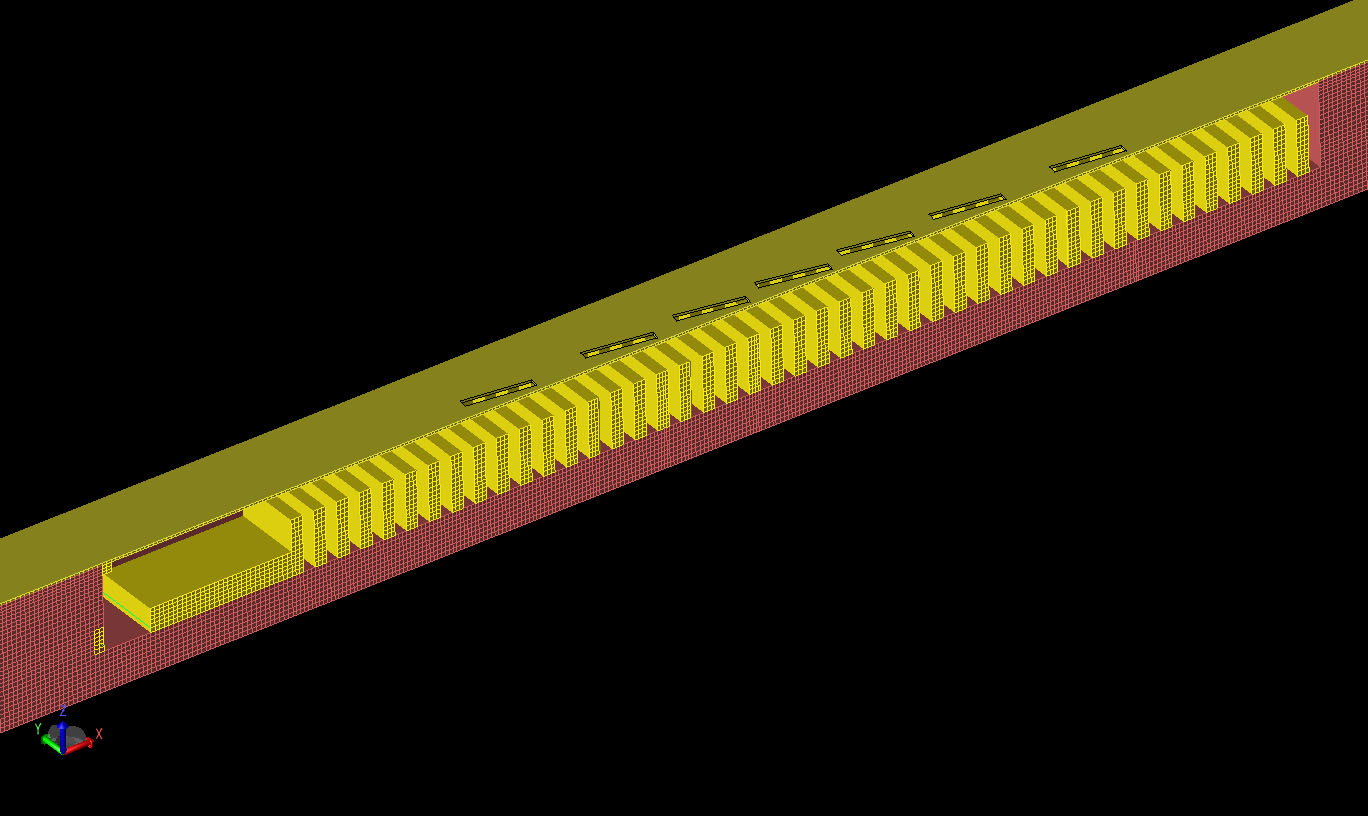 Figure 4 Cross-sectional mesh view of the device showing the interior CRLH cells.