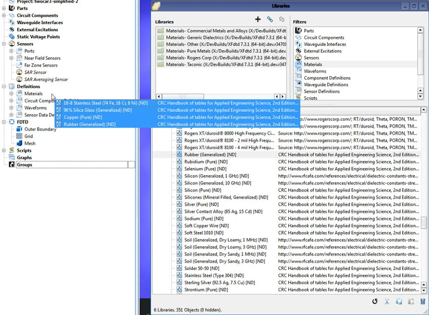 Figure 2: Adding materials to the XF project.