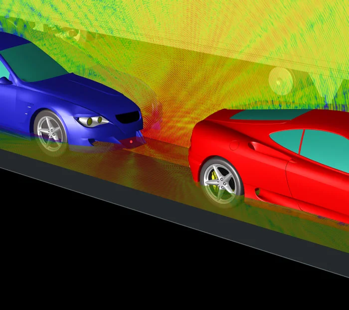 Figure 6: Steady state electric field results at 5.9 GHz close up to the transmitter (red dot).