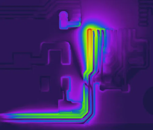 Figure 1: Fields unexpectedly couple across the ground plane to a nearby trace.