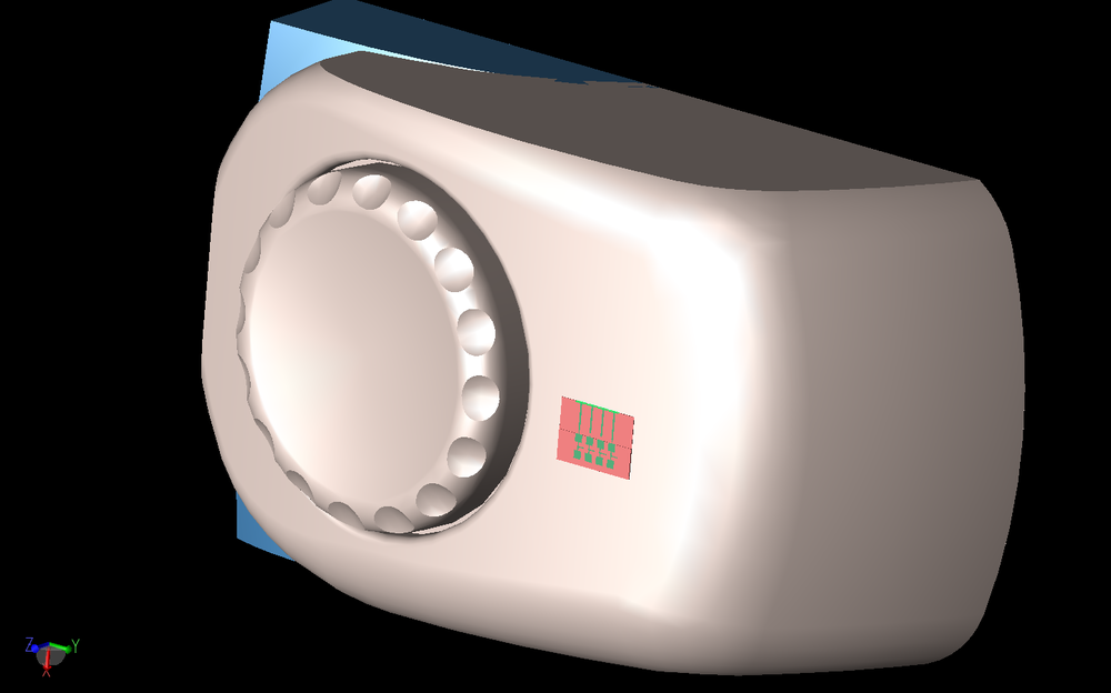 Figure 9: Due to the large size of the problem space, a section of the headset/head model is used for the actual simulations.