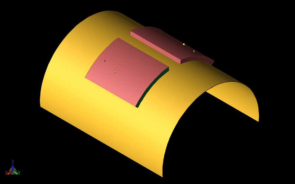 Figure 16: The MIMO array from Figure 11b is shown curved around a cylinder of radius 40 mm about the Y axis.