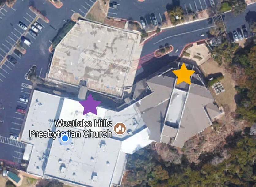Purple: Children's Entrance Downstairs Orange: Main Entrance, then walk downstairs to children's.