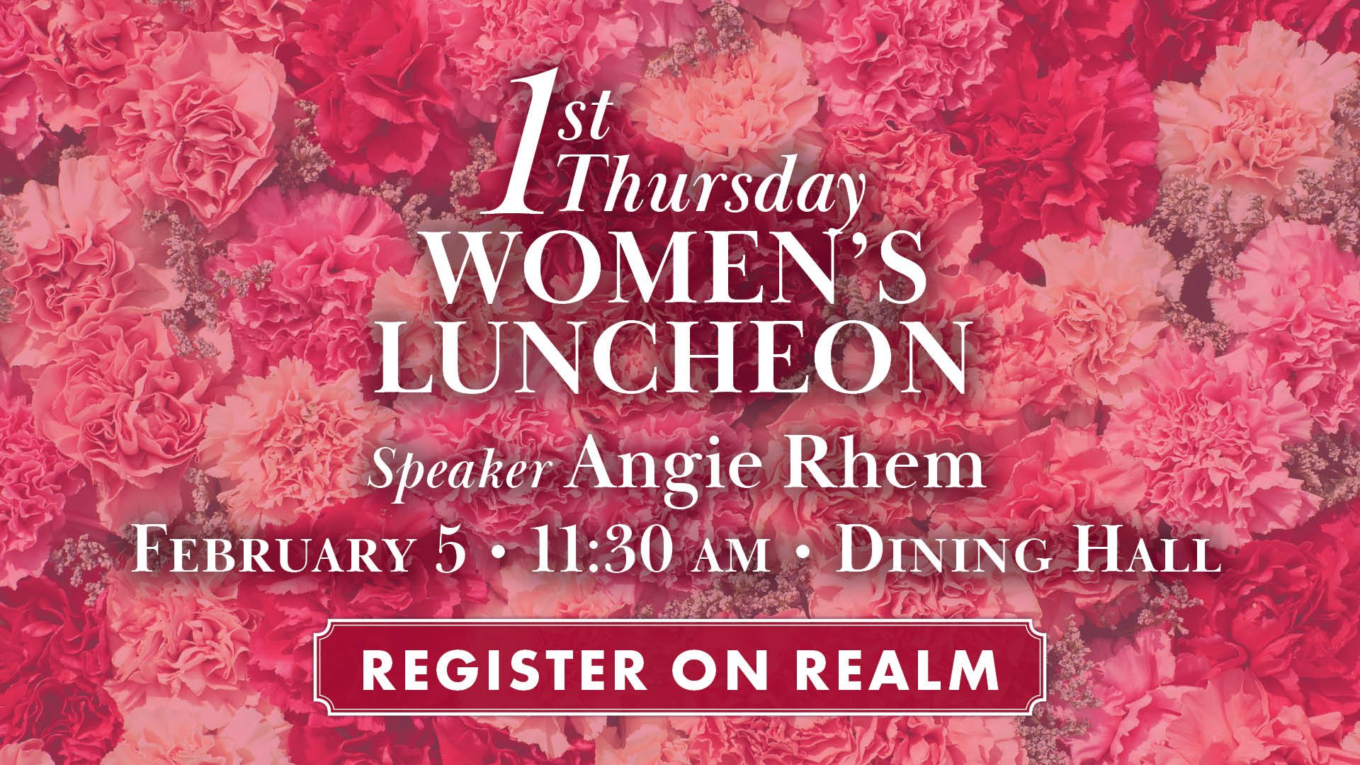 1st Thursday Women's Luncheon� this Thursday with speaker, Angie Rhem!

We look forward to hearing from church member and Assistant Director of Westlake Hills Presbyterian Preschool, Angie Rhem, at our February luncheon. As a graduate of an all-girls