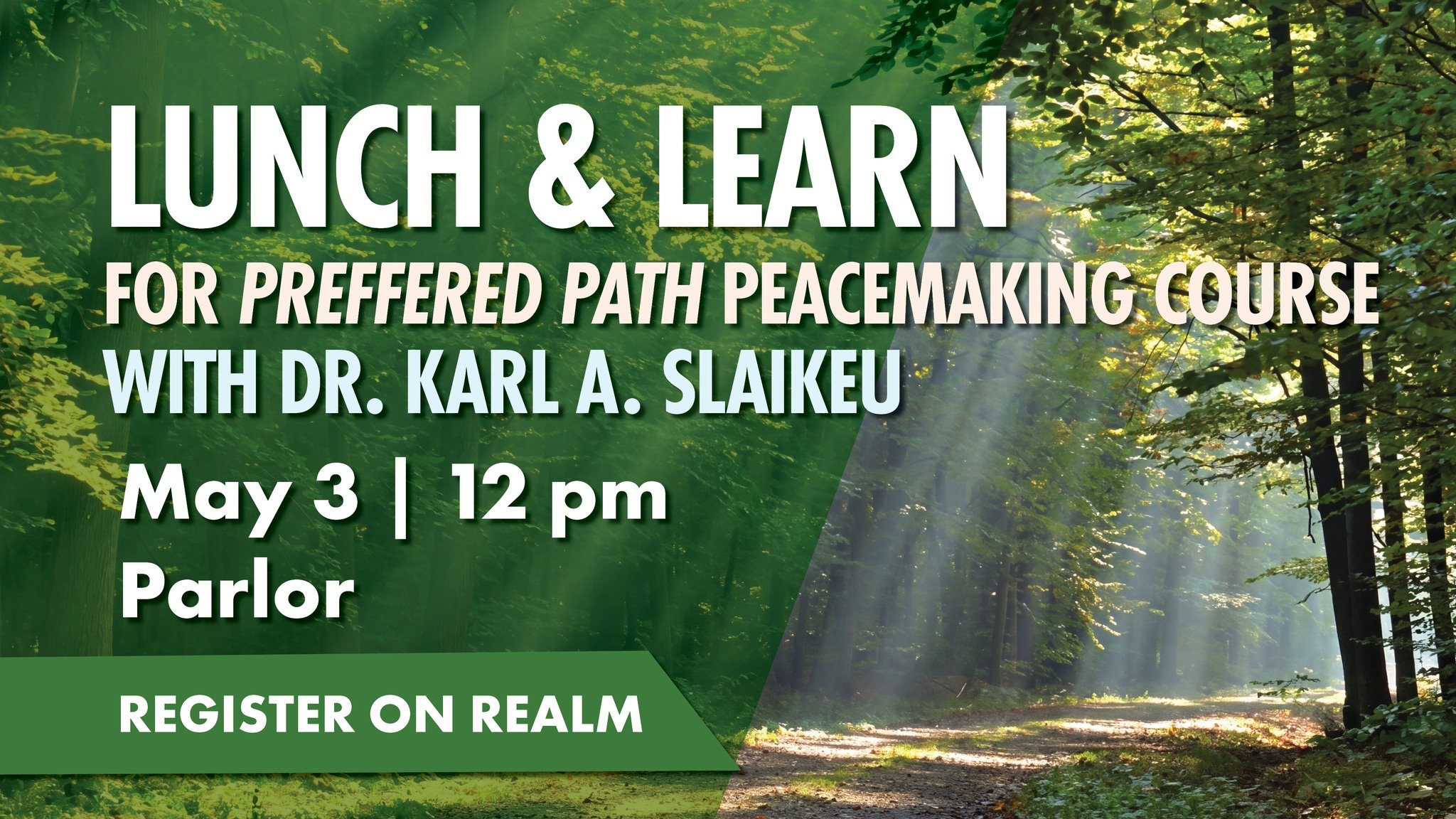 Join us this Sunday at 12 pm in the Parlor for a Lunch &amp; Learn focused on the upcoming Preferred Path Peacemaking Course.

Meet guest speaker Dr. Karl Slaikeu to hear how this program, co-sponsored by Westlake Hills Presbyterian Church and Austin