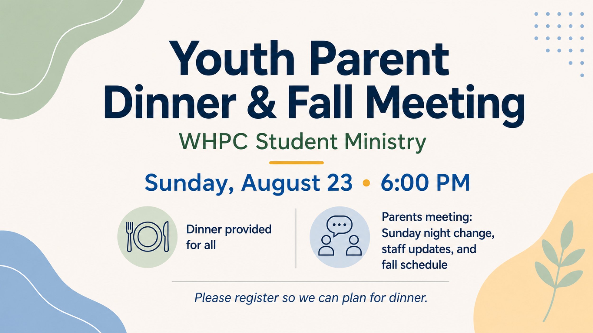 Youth Parent Dinner &amp; Fall Meeting