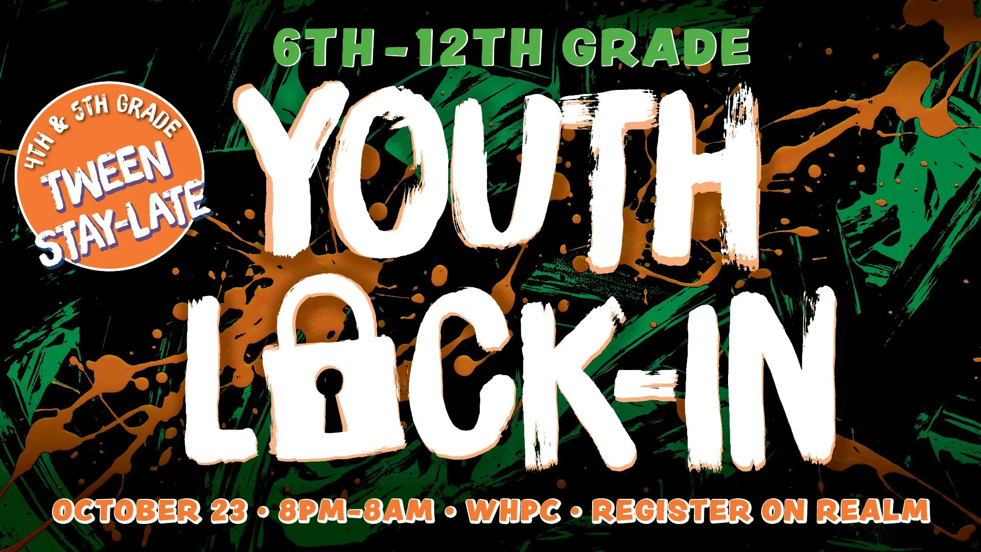 🎃 Youth Lock-In | Next Friday!

Calling all 6th&ndash;12th graders! Join us Friday, October 23, at 8 pm for a night of fall fun, fellowship, and friends at WHPC! We&rsquo;ll decorate pumpkins, play games, enjoy snacks, and spend the night together. 