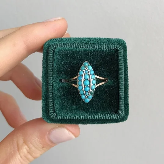 Victorian Pave Turquoise Navette Ring