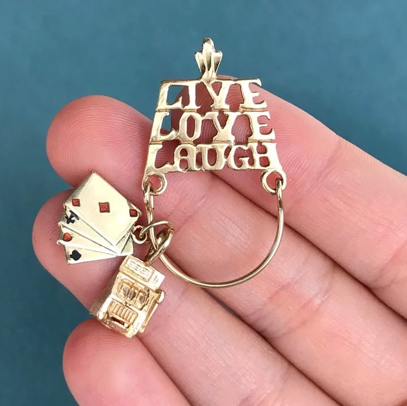 14k Gold Vintage Charm Holder ‘Live Laugh Love’