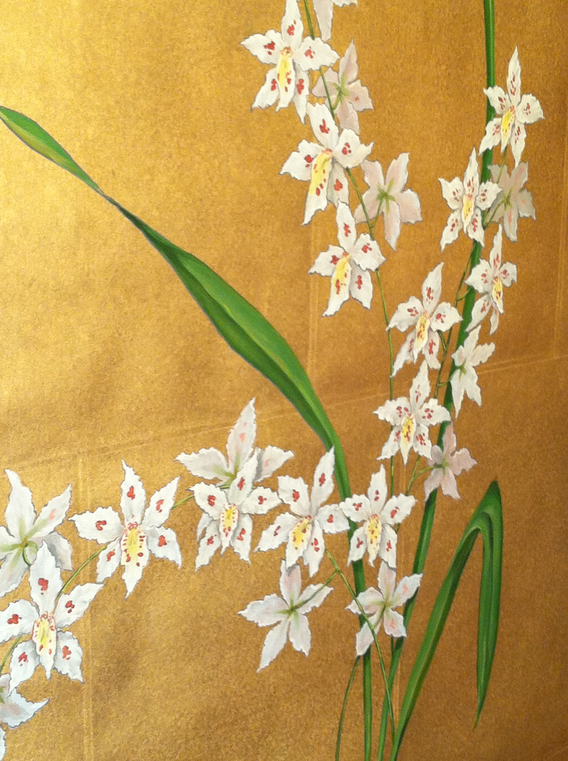 detail of hand painted wallpaper with orchids