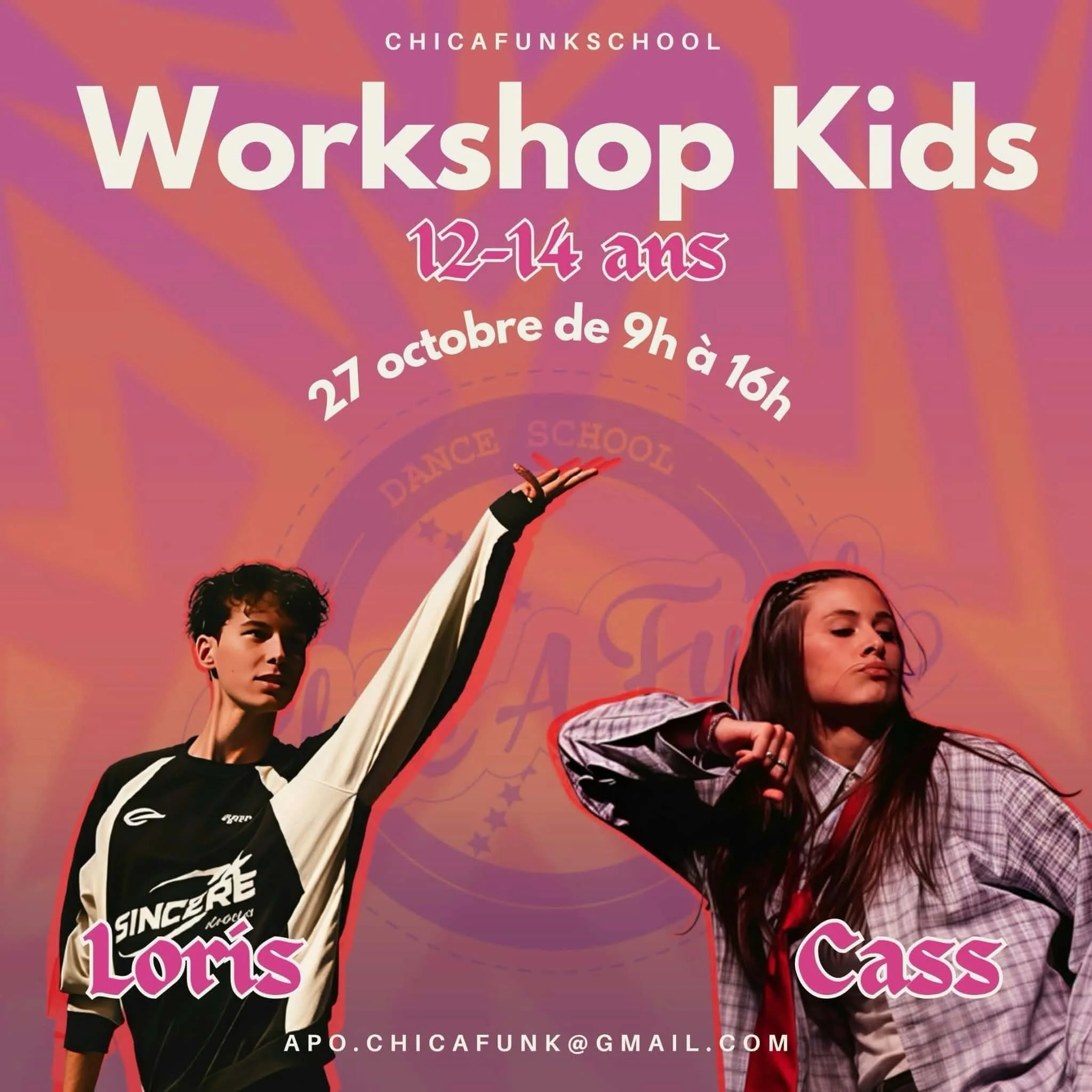 ALERT : WORKSHOP KIDS 🩷 27.10.26 de 9h &agrave; 16h 
Dresscode : noir, blanc &amp; rouge 💐
Inscriptions : apo.chicafunk@gmail.com 🏄🏽&zwj;♀️