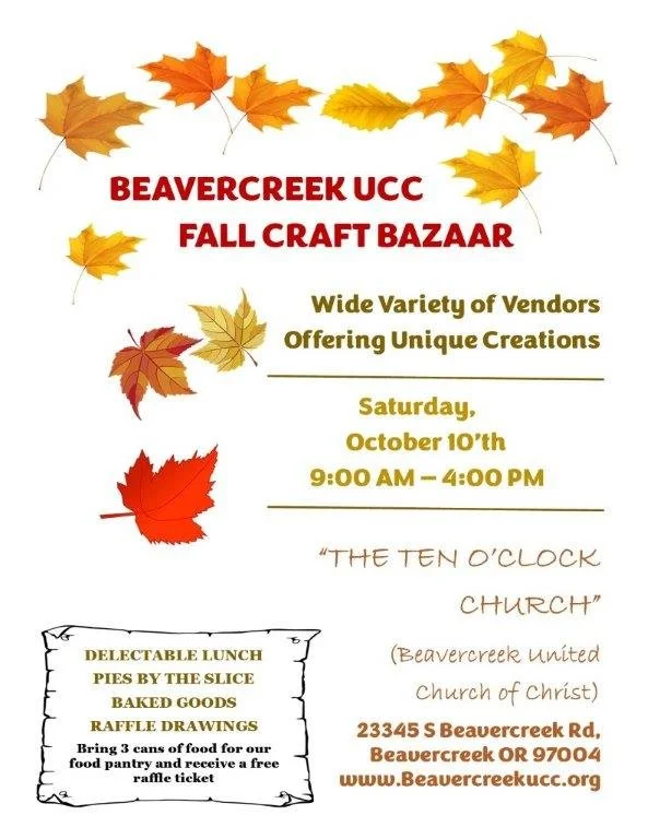 Beavercreek UCC Fall Craft Bazaar, Wide Variety of Vendors offering unique creations, Saturday, October 10, 9 a.m. to 4 p.m., 10 O'Clock Church