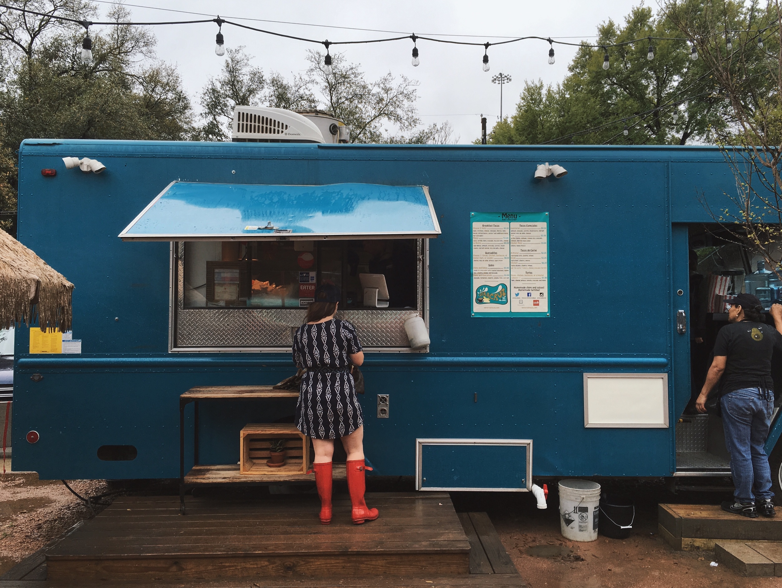 Veracruz All Natural’s truck at Radio Coffee, in South Austin, on a rainy afternoon.