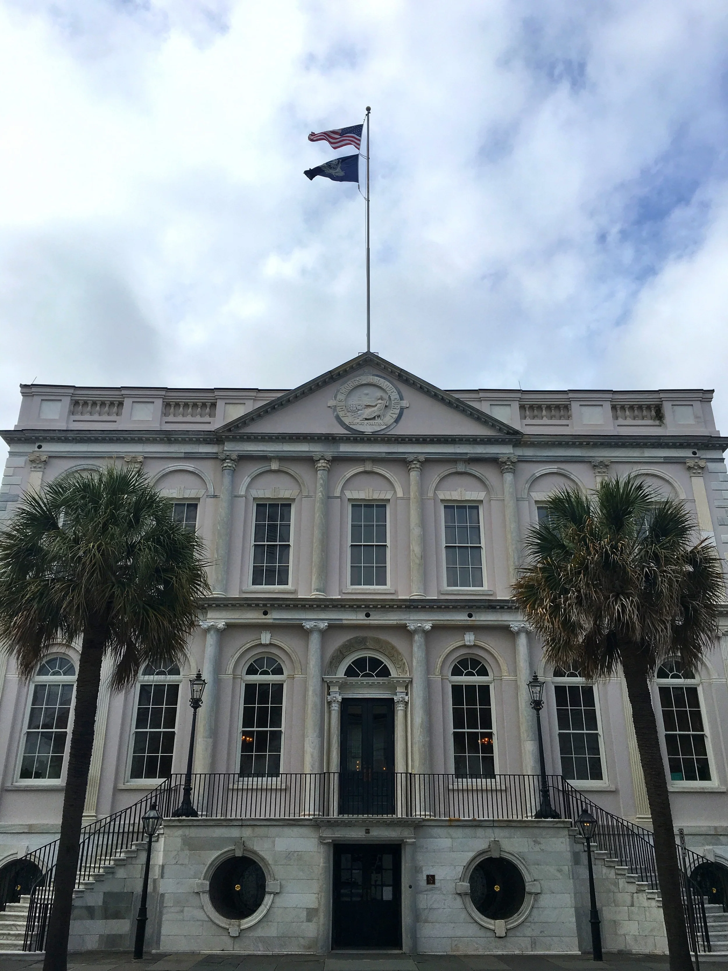 Slightly pink City Hall, across the street from St. Michael's. 