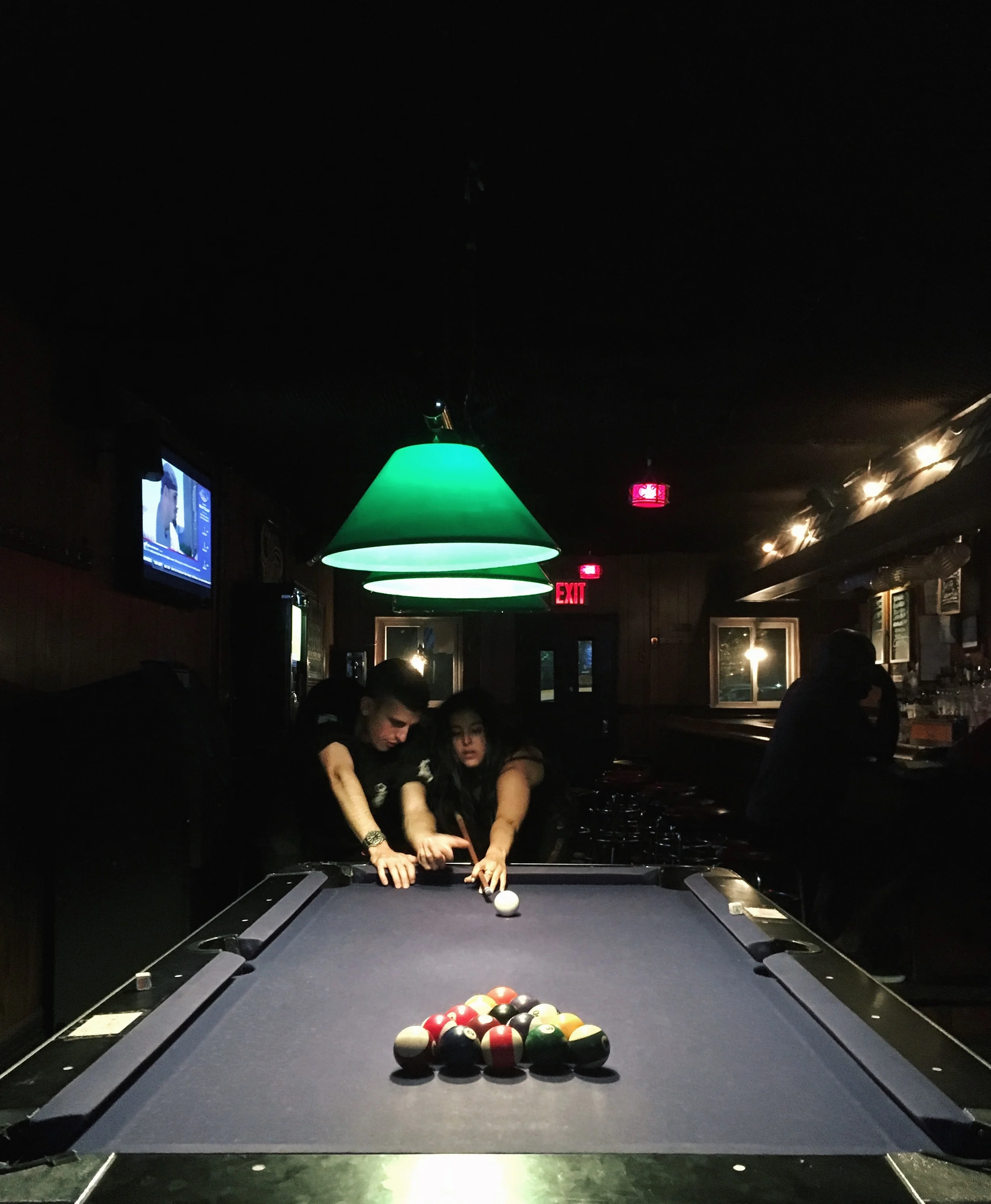 Nobody told the dive bar pool table to let Ashley flawlessly break because it was her birthday.