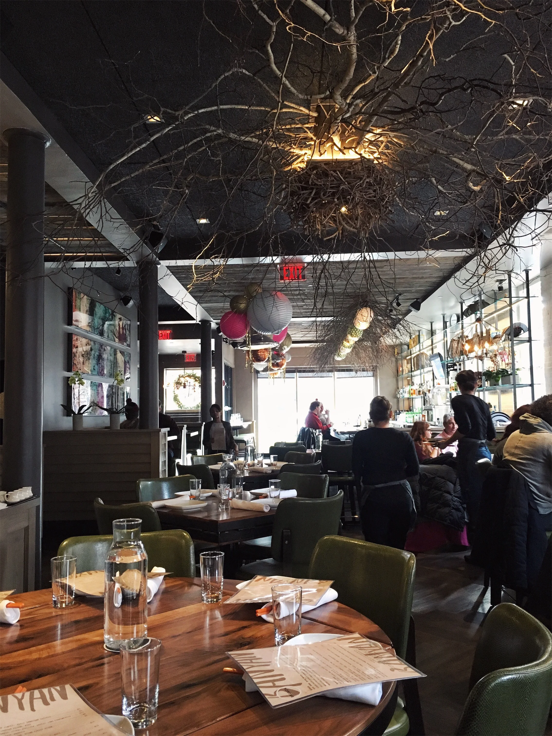 The view from the afternoon: A massive bundle of sticks decorates the ceiling, joined by brightly coloured paper lanterns, and other artifacts that emphasised the Asian side of Asian fusion.