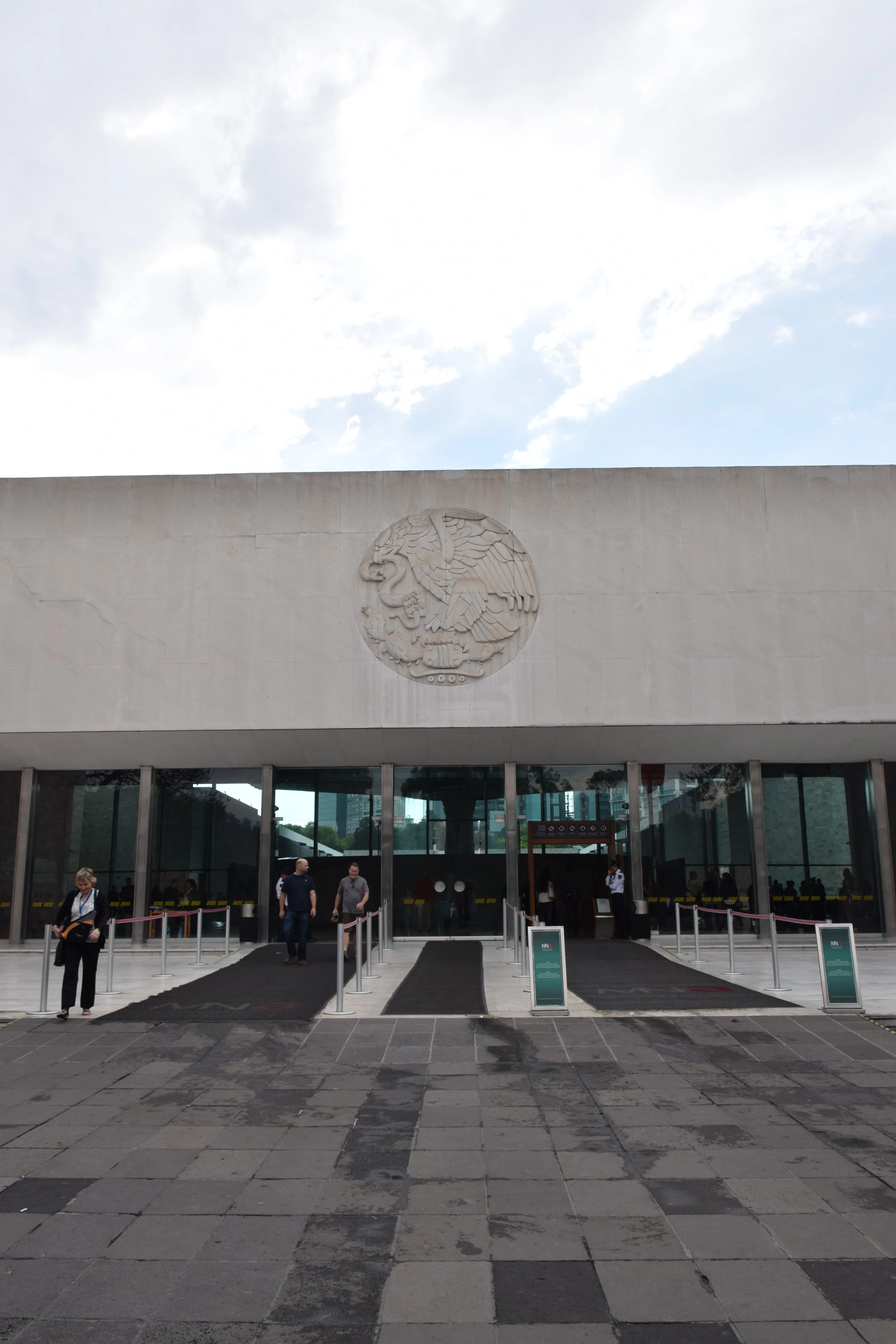 From the outside looking in: the museum's entrance with the seal above the doors