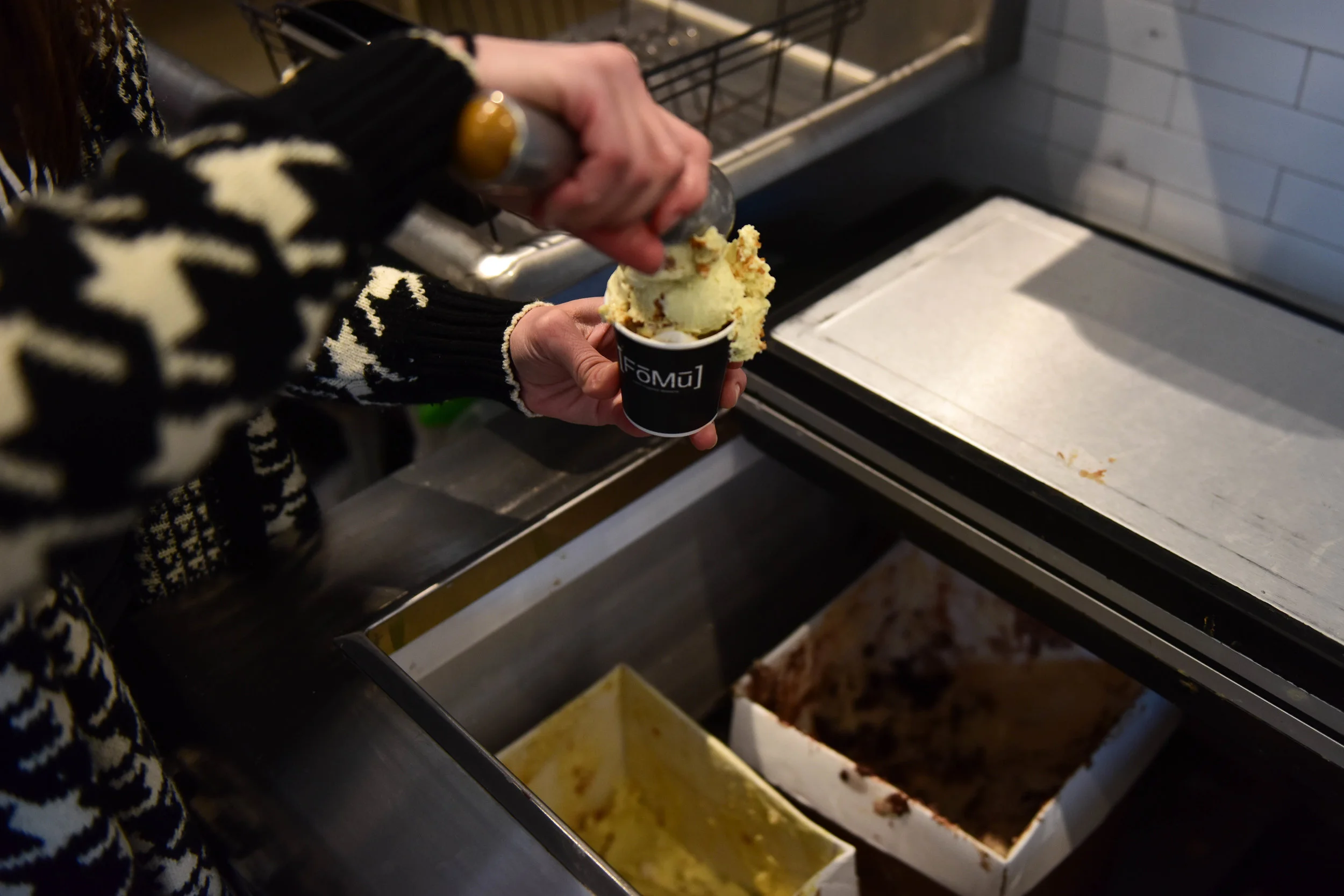 A coalition of the FoMu team is responsible for flavor development. Someone from each of the company’s parts — ice cream testing, bakery, etc. Flavors used to be whimsical, but they now plan certain ones they know they want well in advance. 