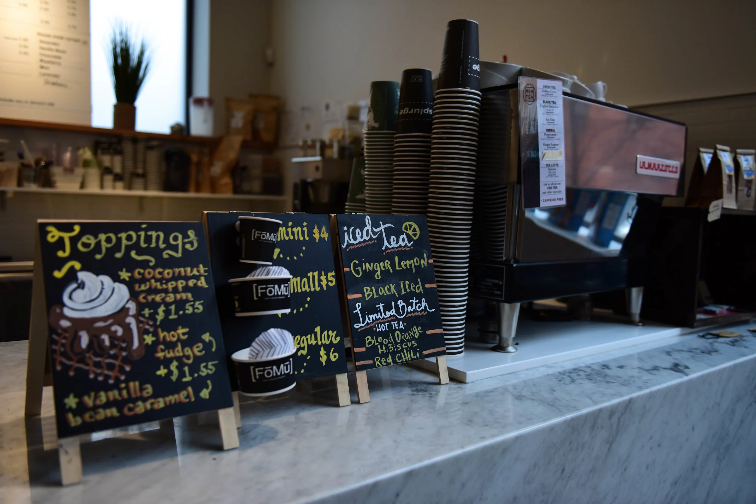 Customers can also buy teas and coffees at FoMu’s cafes, from other local businesses MEM Tea and George Howell Coffee. “You want to see your community succeed and these thoughtful purveyors do well,” Jalal says. “It’s a great collaboration.”