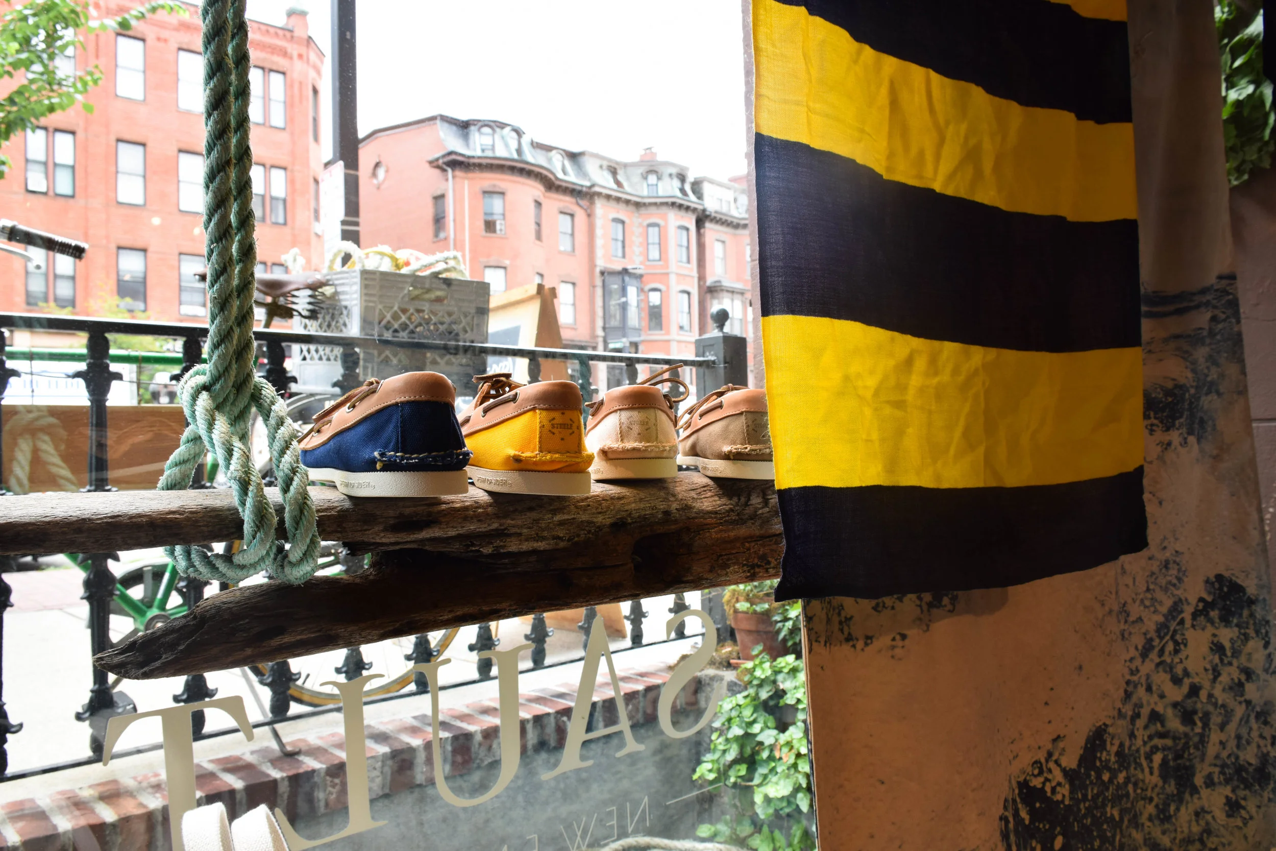 Saul recently collaborated with makers of the iconic boat shoe, Sperry, and New England manufacturers, Steele Canvas, to create a truly regional shoe. A classic, preppy silhouette, with a New England twist. Sault NE in a shoe.