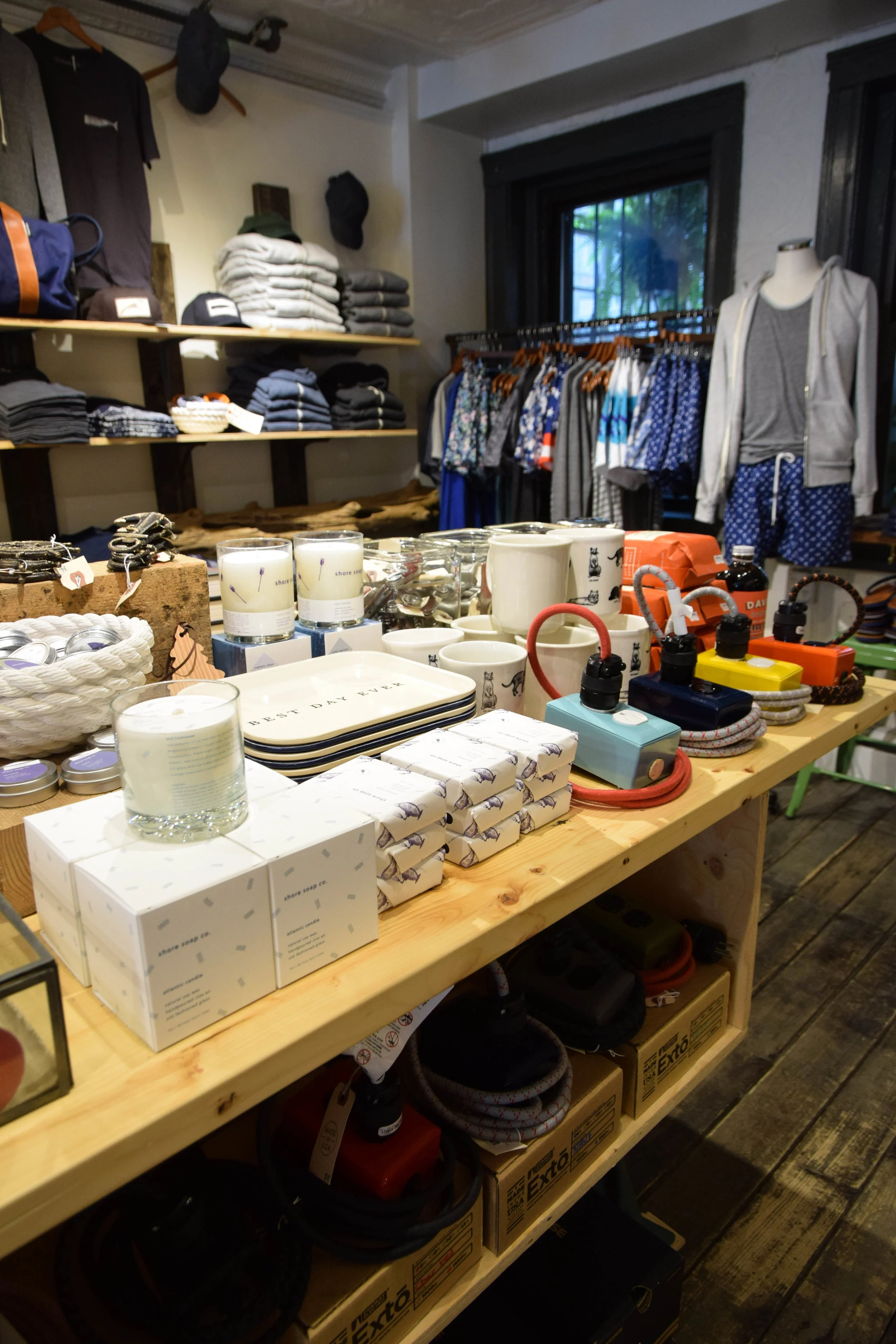 “I come from a family of workers,” he says, and just because he owns a clothing store, doesn’t mean he’s afraid of hard labor. Saul built a lot of the fixtures himself, and thrifted and found a lot of the others for his two stores; one in Boston, and one in Portsmouth, New Hampshire. His dad made and hand painted the sign outside the Portsmouth location.
