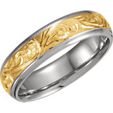 Two-Tone Hand Engraved Mens Wedding Band