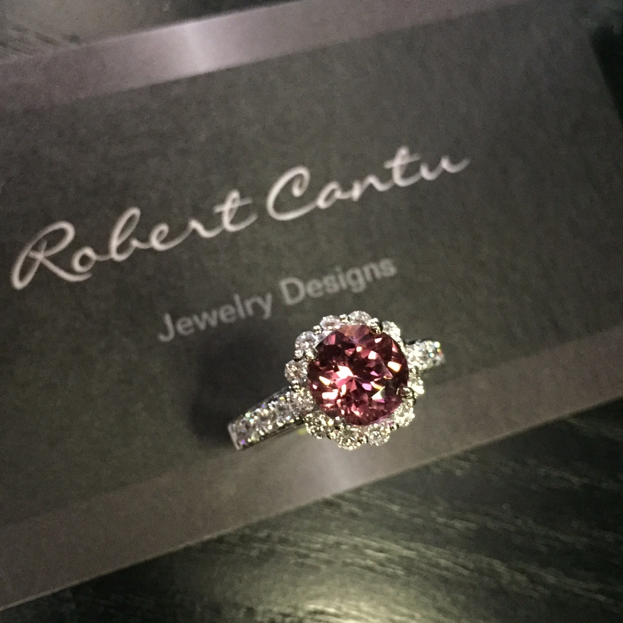 Pink Tourmaline and Diamond Engagement Ring