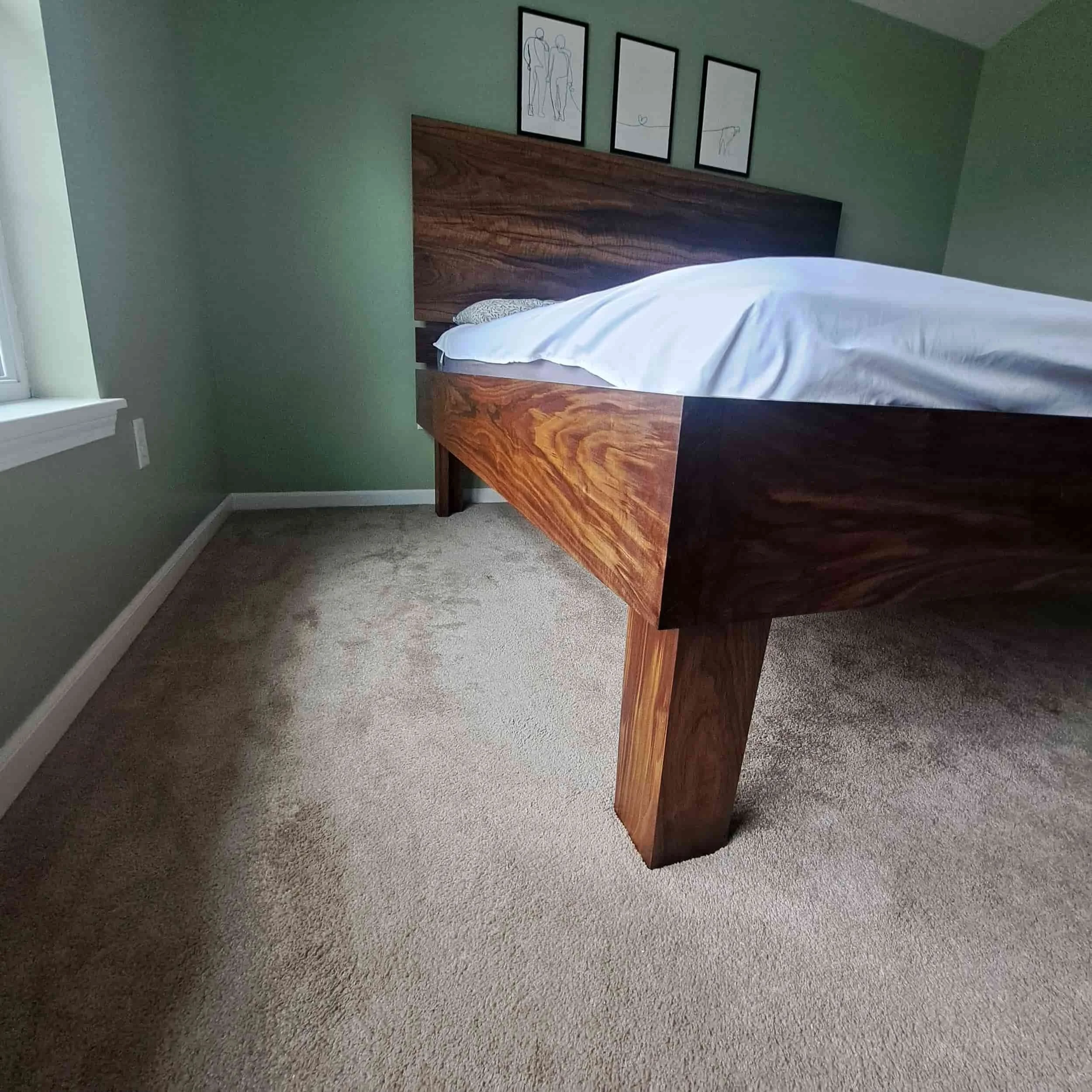 Walnut headboard bed corner view