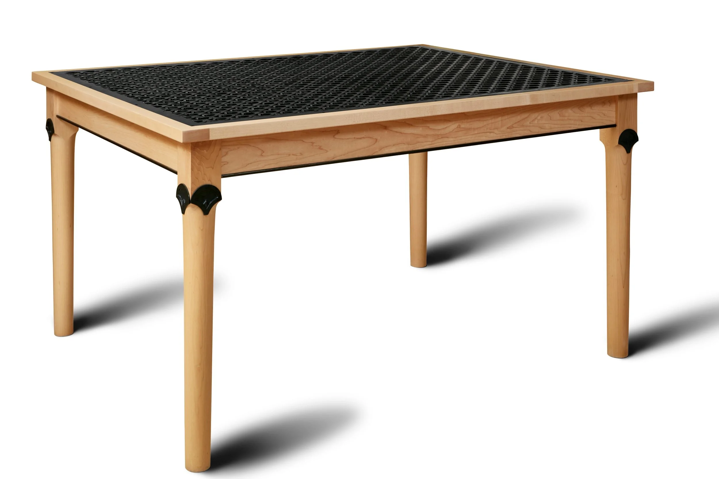 Iron grate maple dining table