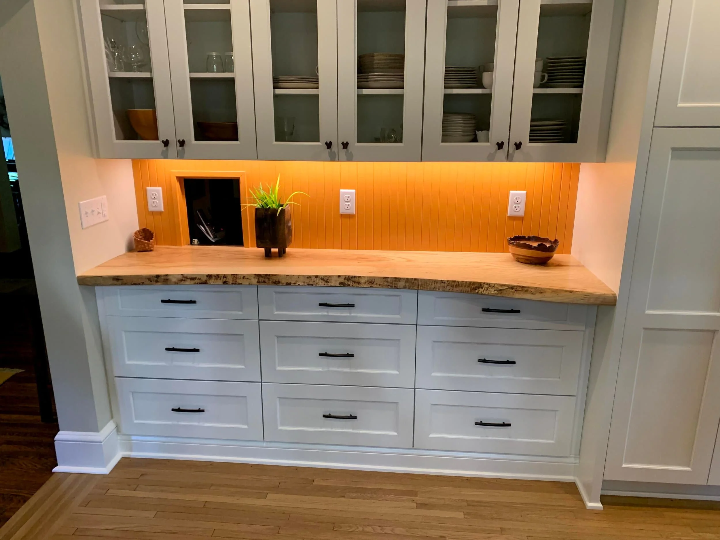 Ash live edge kitchen buffet top