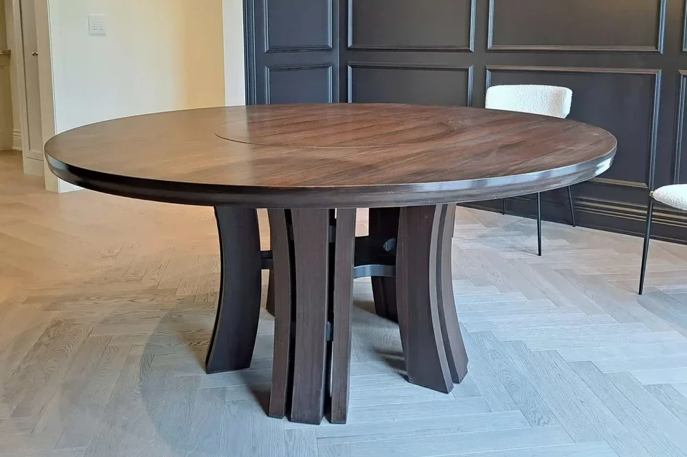 Round Ebony Pedestal Base Dining Table