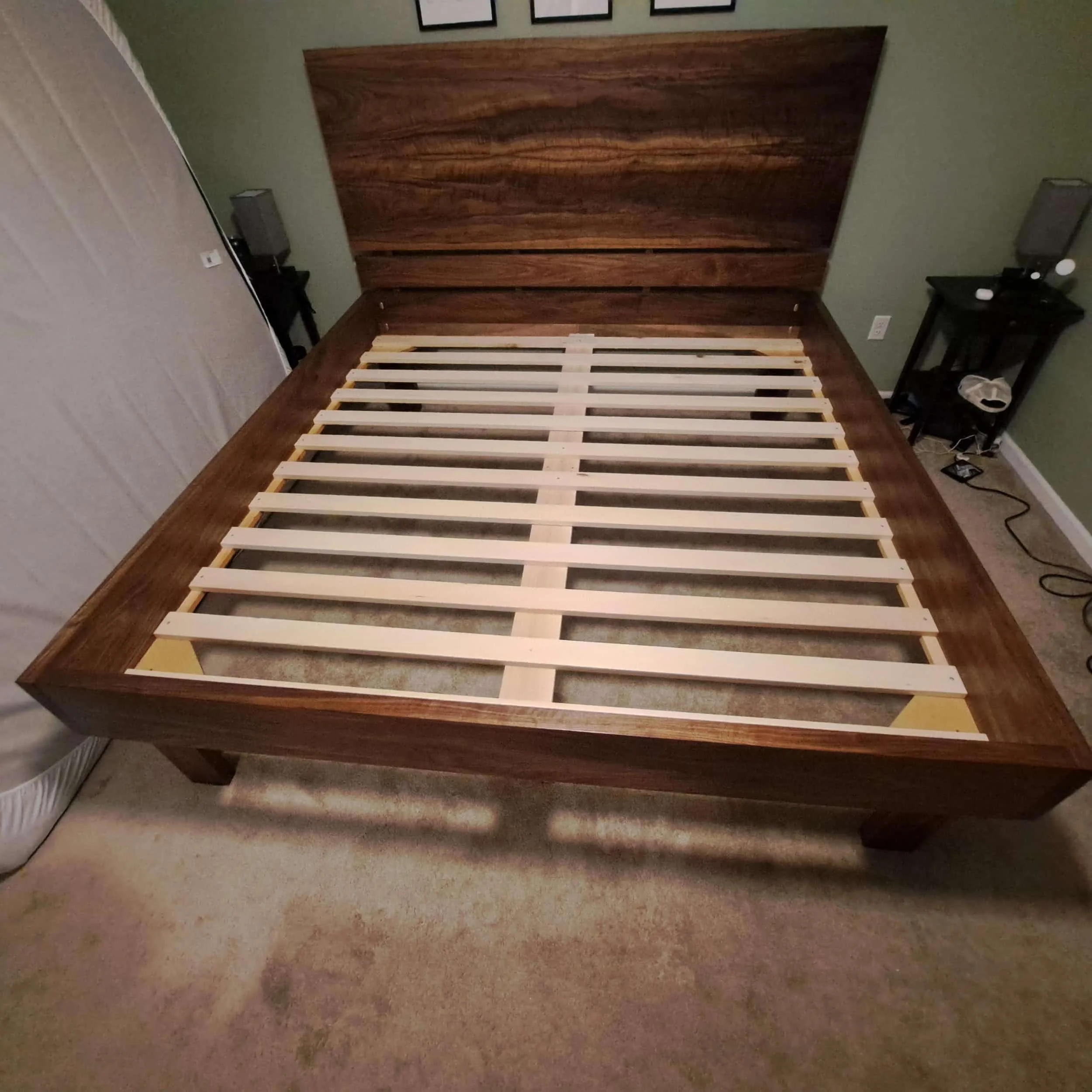Walnut headboard bed mattress slats