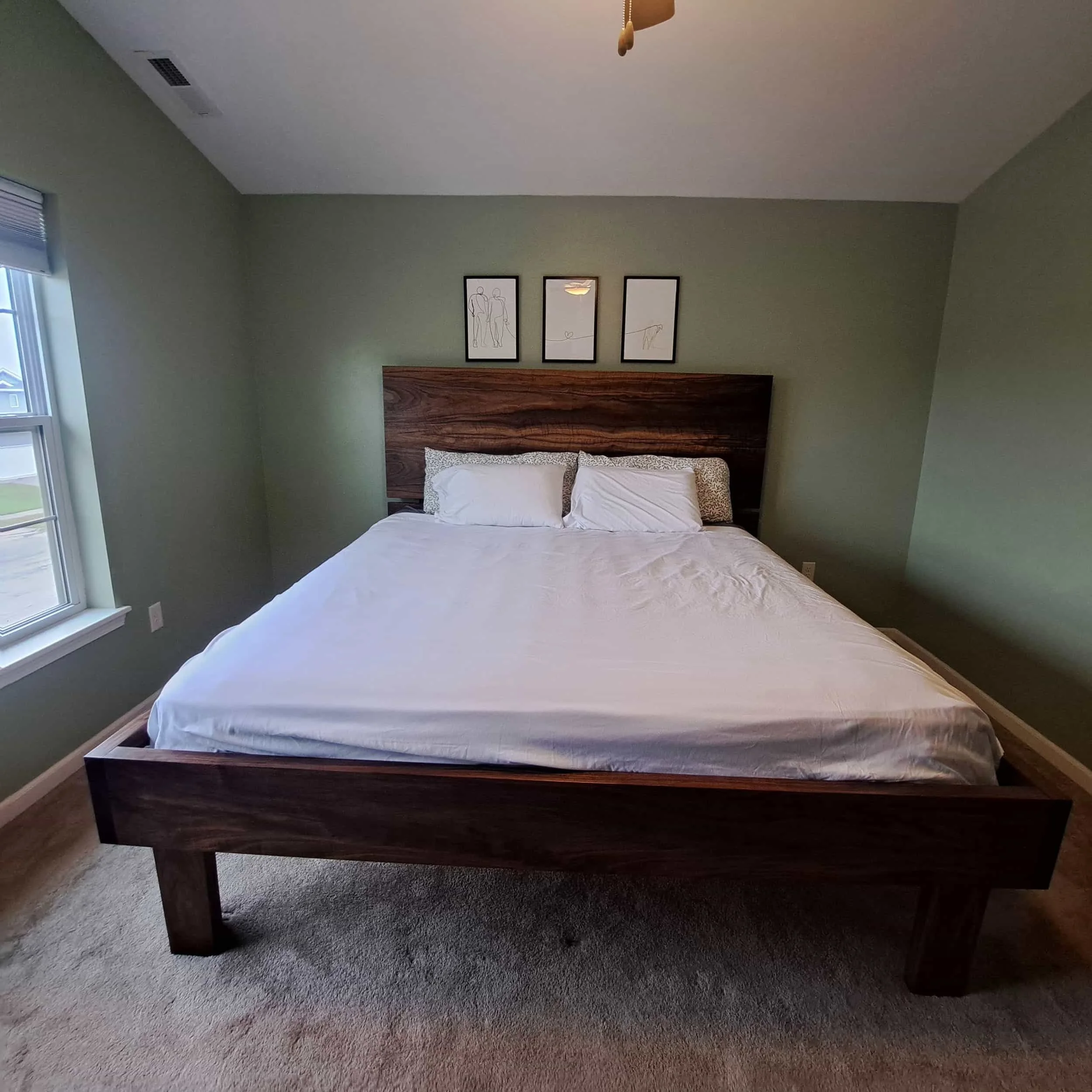 Walnut headboard bed front view