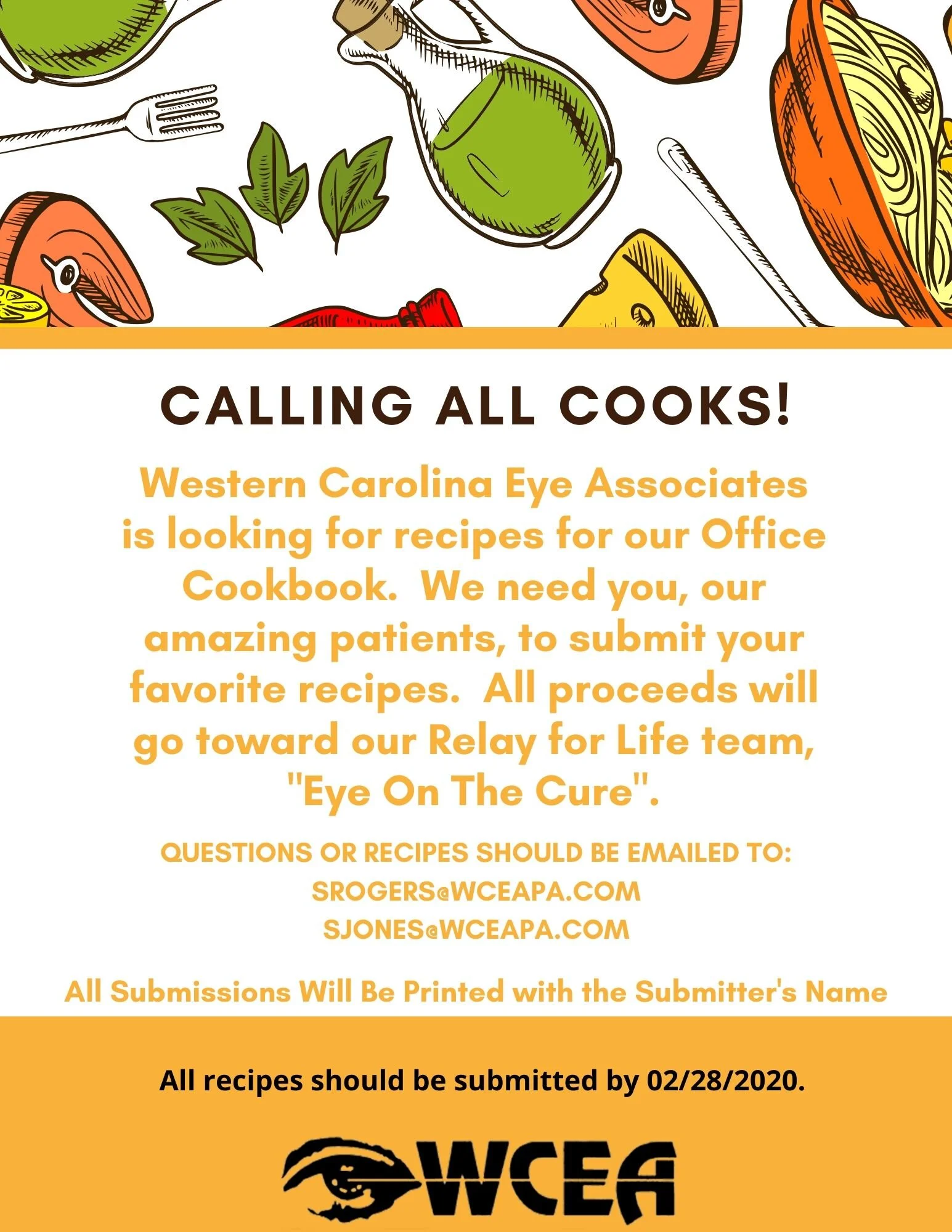 Submit Your Favorite Recipes To WCEA For Our Fundraising Cookbook! 