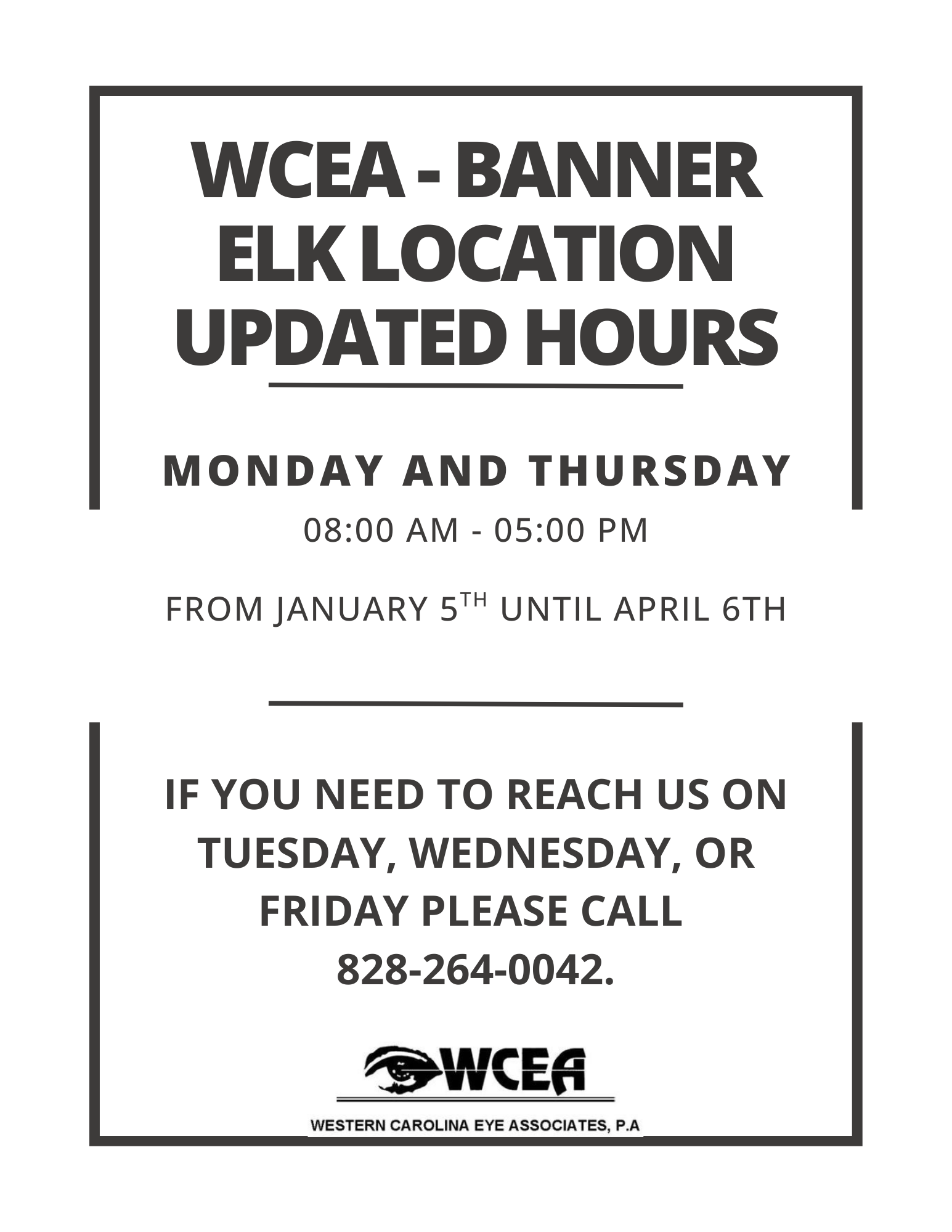 Updated Hours for the Banner Elk Location