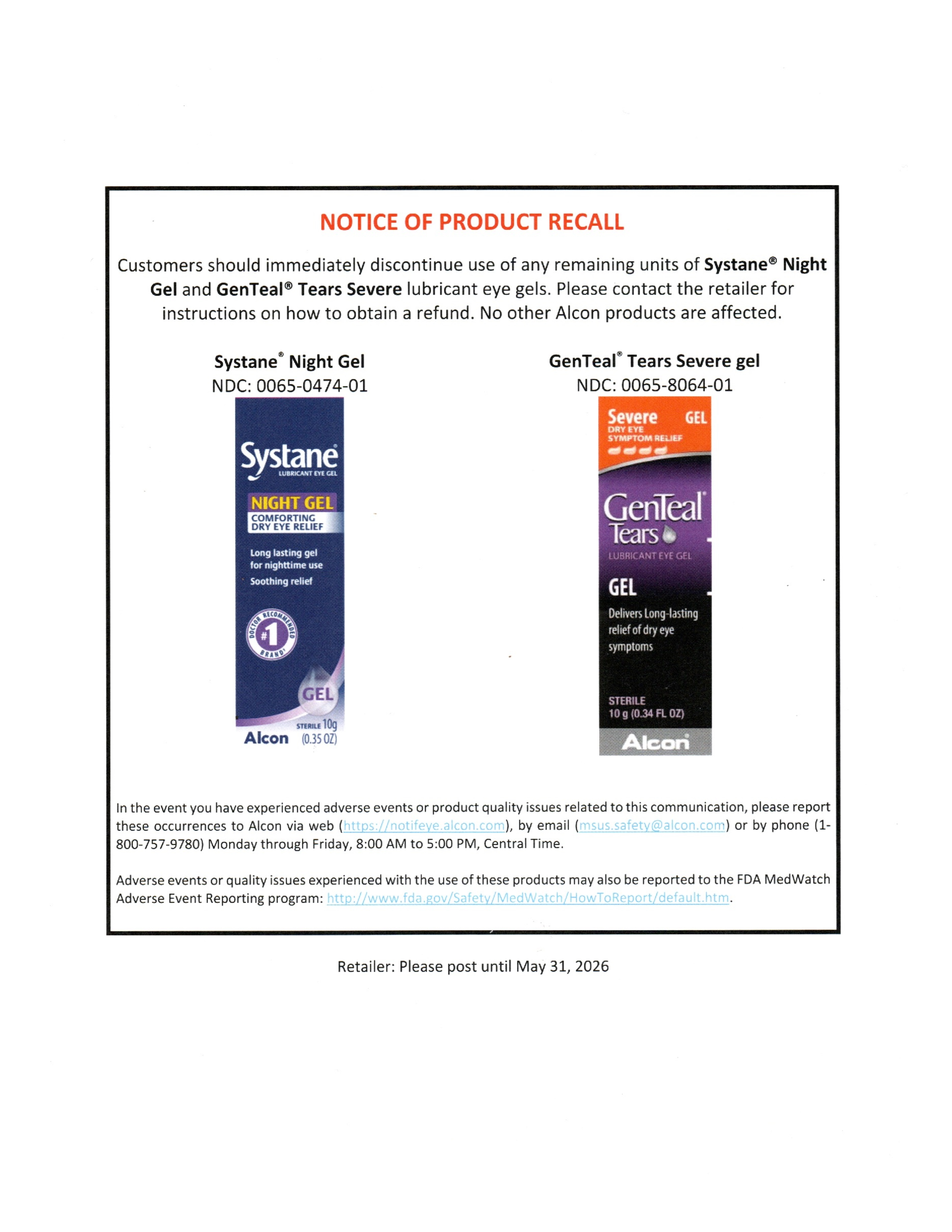 NOTICE OF EYEDROP RECALL 