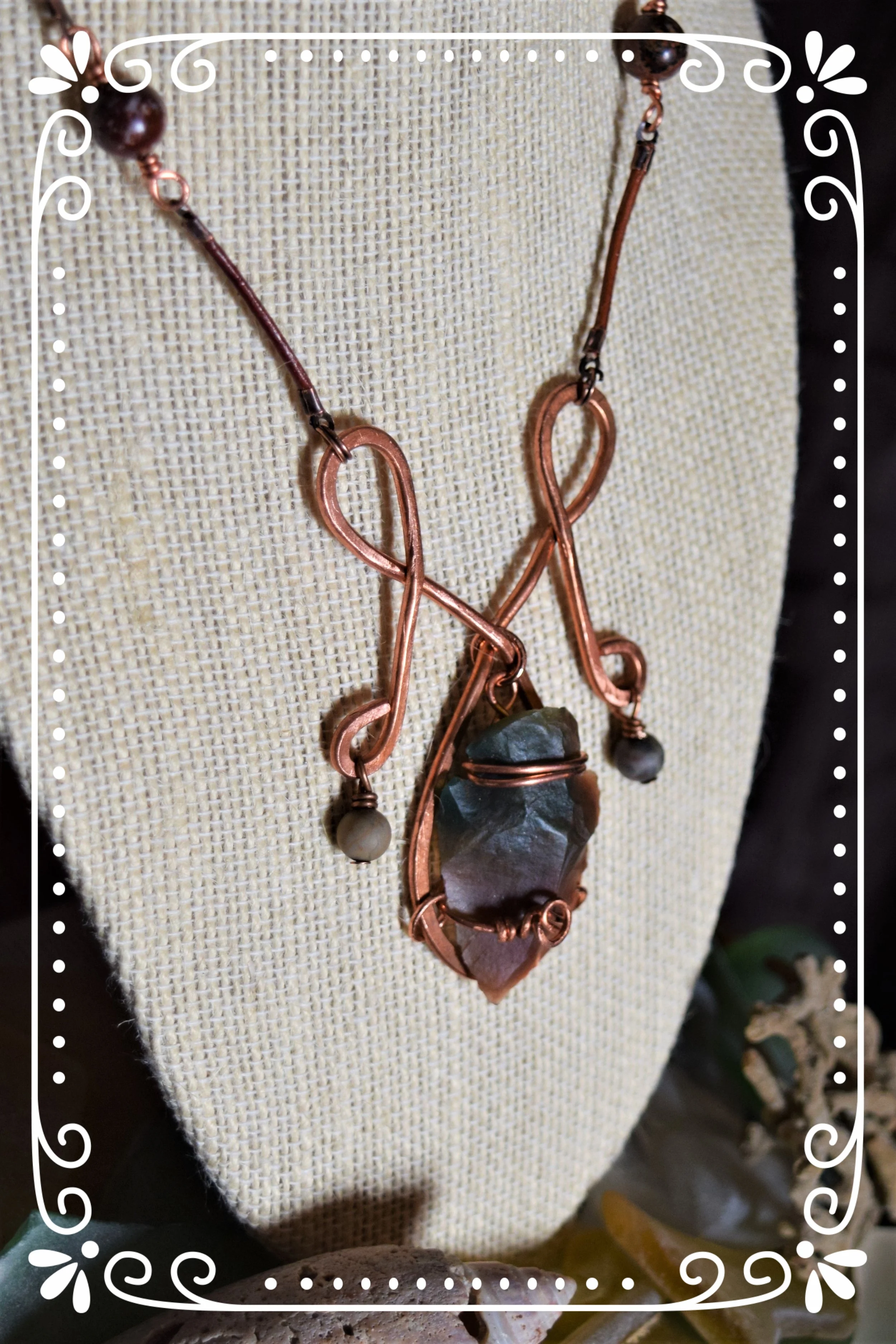 Arrowhead Pendant in Copper Setting with Jasper accents