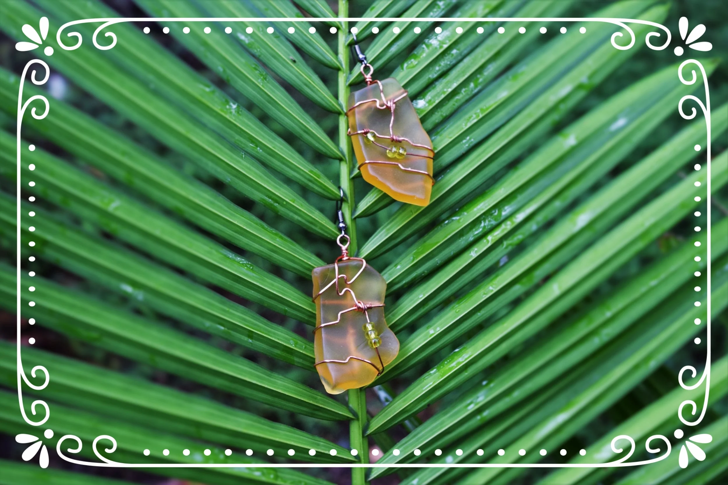 Yellow Sea Glass Copper Wrapped Earrings