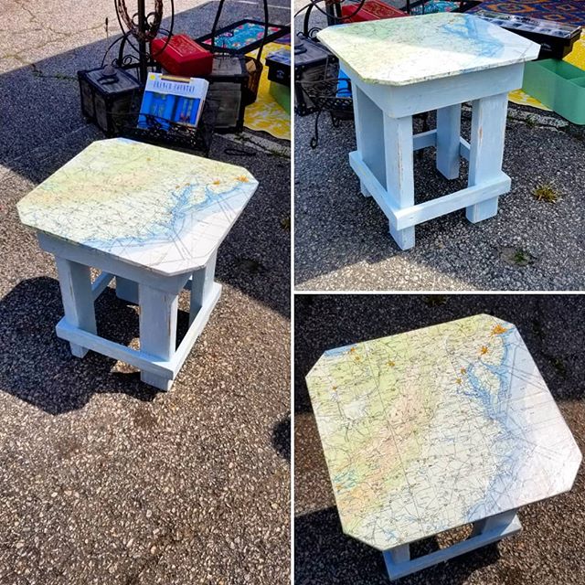 Pulled from the waste stream, the components of this #recycled table came together beautifully! So happy it went to live with a lovely person at the #raleighfleamarket