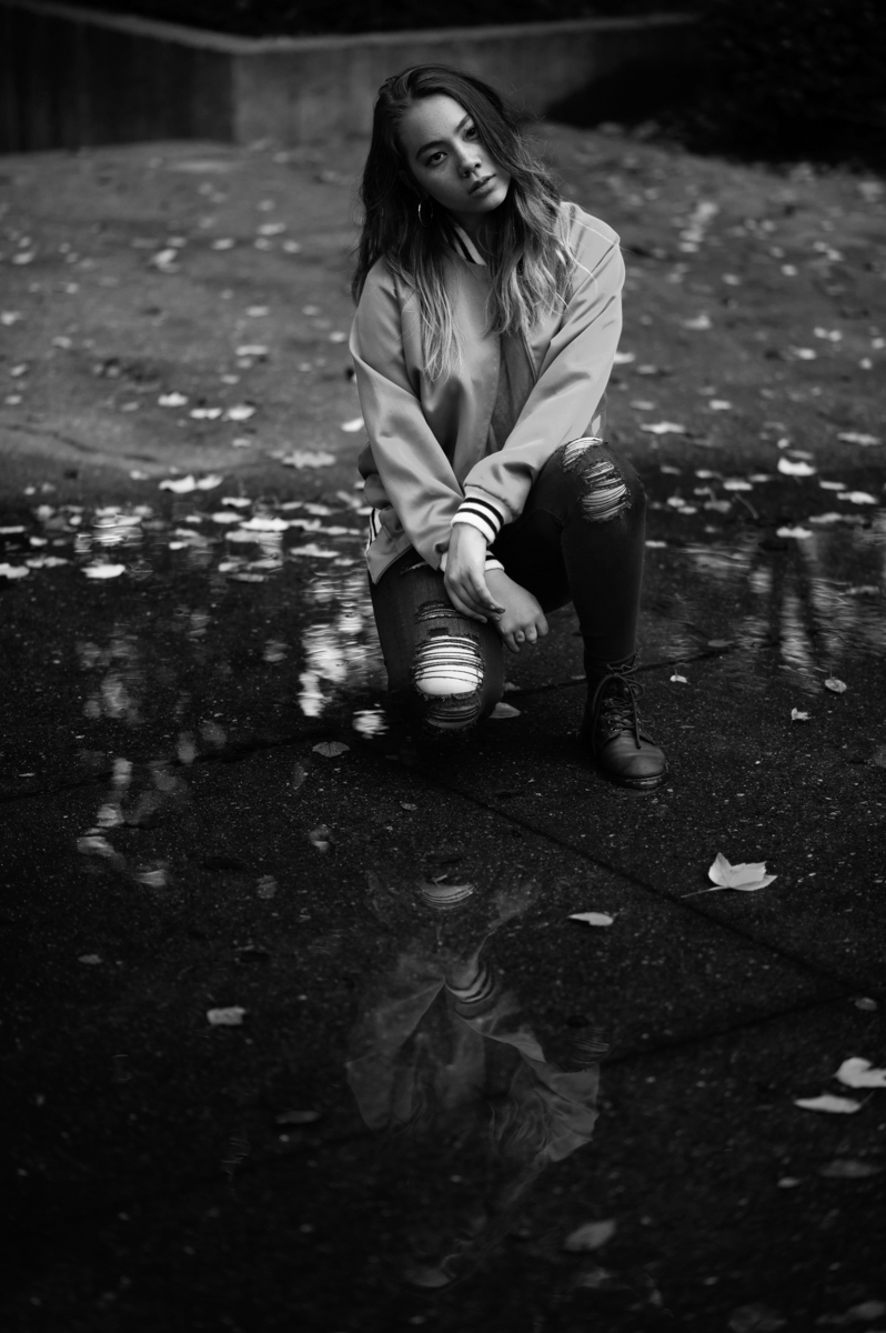 Black and White Rainy Seattle Portrait Photography
