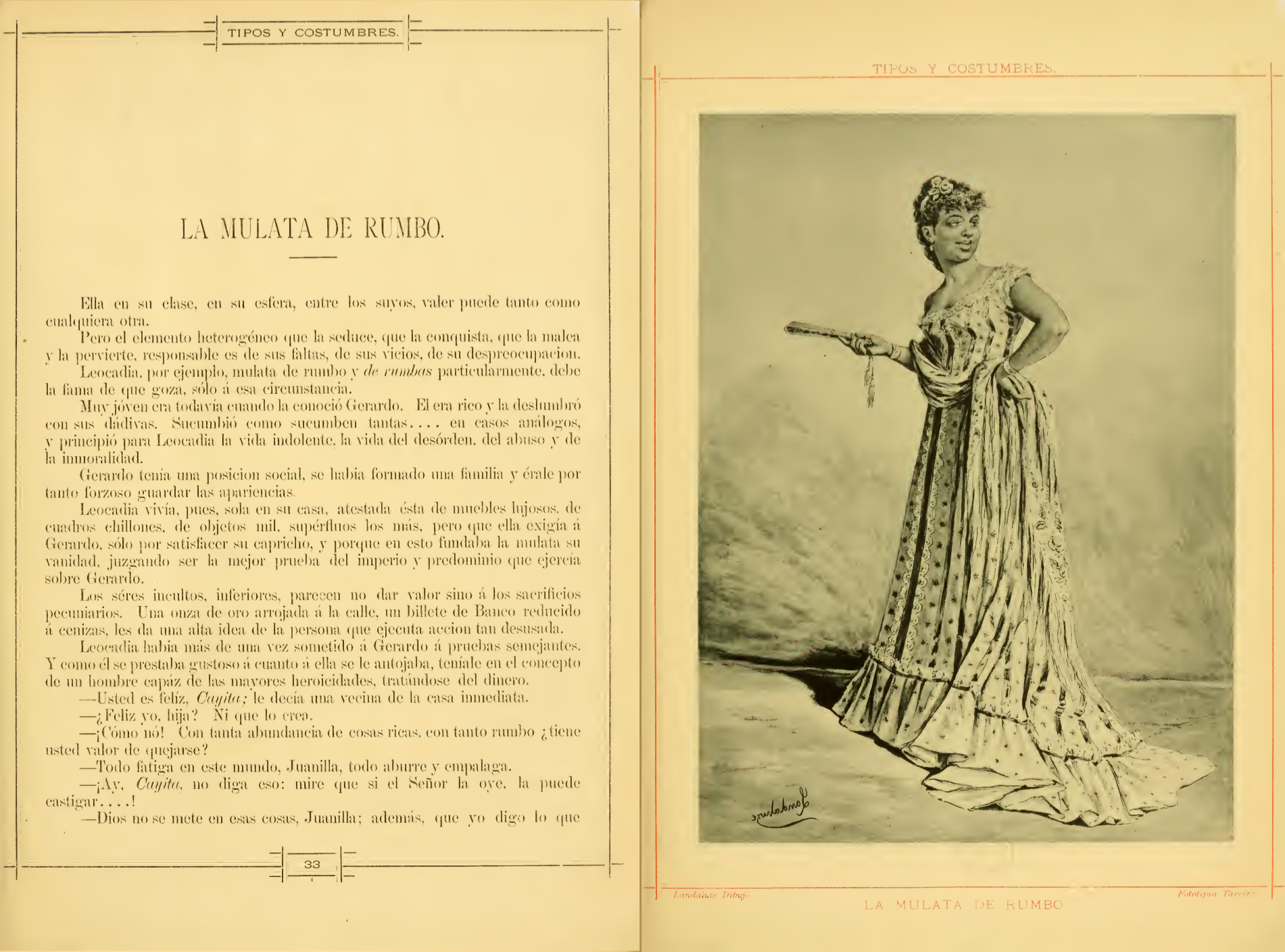 A description of the typical Cuban "mulata", including a fan. From "tipos y costumbres de la isla de Cuba" from 1881, see the complete book in the Open Library