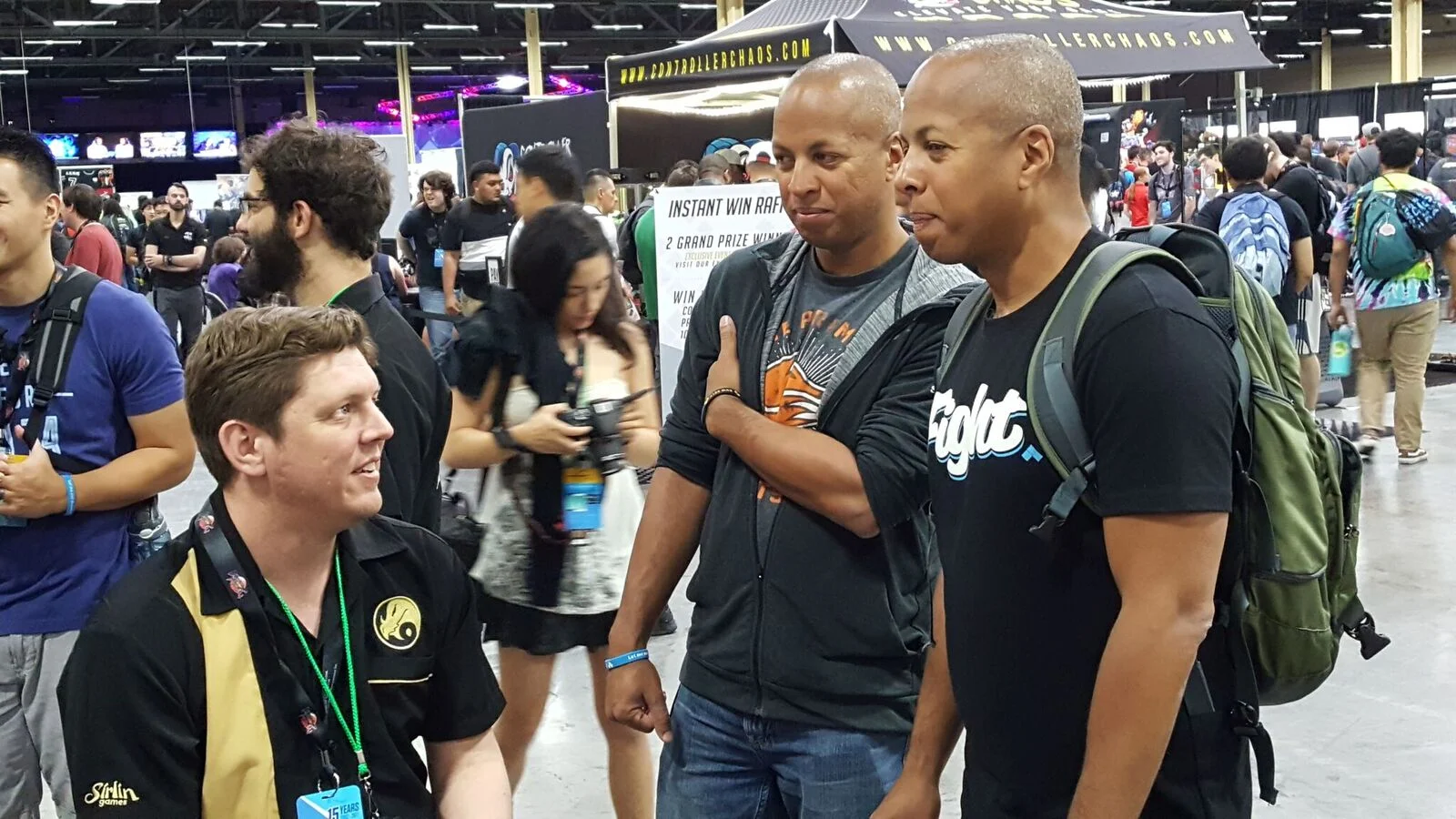 Sirlin (left), Tony Cannon (middle, creator of GGPO networking), and Tom Cannon (right, founder of Evo).